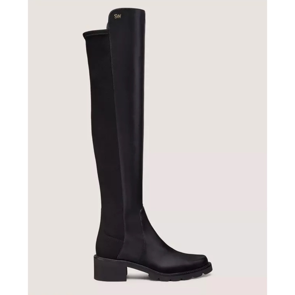 New Stuart Weitzman Alina Over The Knee Boot Black Leather Sz 5